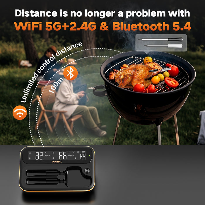 INKBIRD WiFi Bluetooth Wireless Meat Thermometer 2-Probe Set INT-12-BW