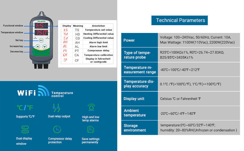 INKBIRD Wifi Temperature Controller ITC-308 + Wifi Humidistat Controller IHC-200