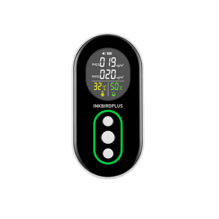 INKBIRDPLUS Indoor Air Quality Monitor PM2.5 PM10 Temperature Humidity Detector with Sound and Light Dual Alert,