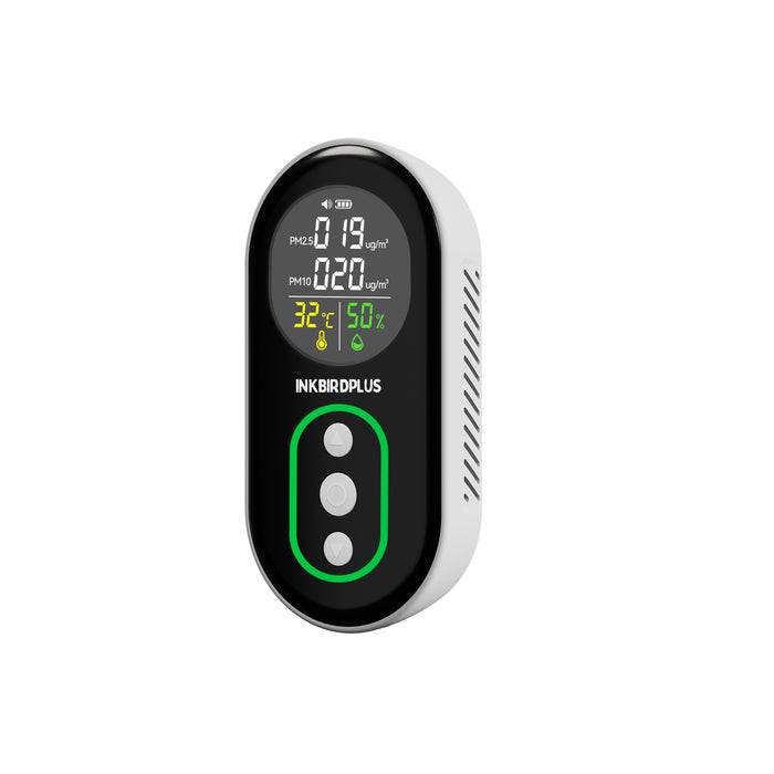 INKBIRDPLUS Indoor Air Quality Monitor PM2.5 PM10 Temperature Humidity Detector with Sound and Light Dual Alert,