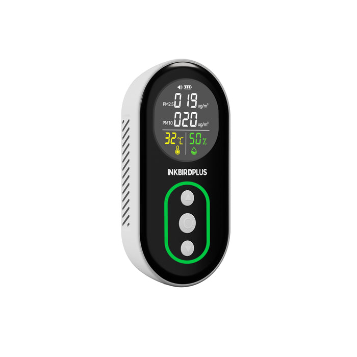 INKBIRDPLUS Indoor Air Quality Monitor PM2.5 PM10 Temperature Humidity Detector with Sound and Light Dual Alert,