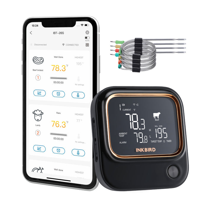 INKBIRD IBT-26S Bluetooth Wi-Fi BBQ Thermometer 4 Probe 2.4G