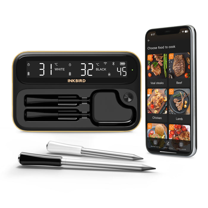 INKBIRD WiFi Bluetooth Wireless Meat Thermometer 2-Probe Set INT-12-BW