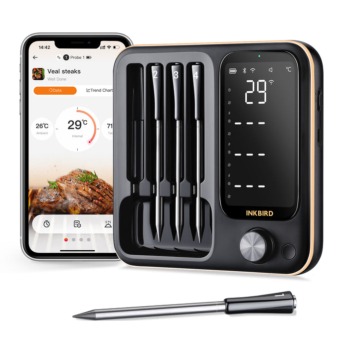 INKBIRD INT-14-BW Wifi & Bluetooth BBQ Thermometer 4-Probe Set Wireless Food Probes