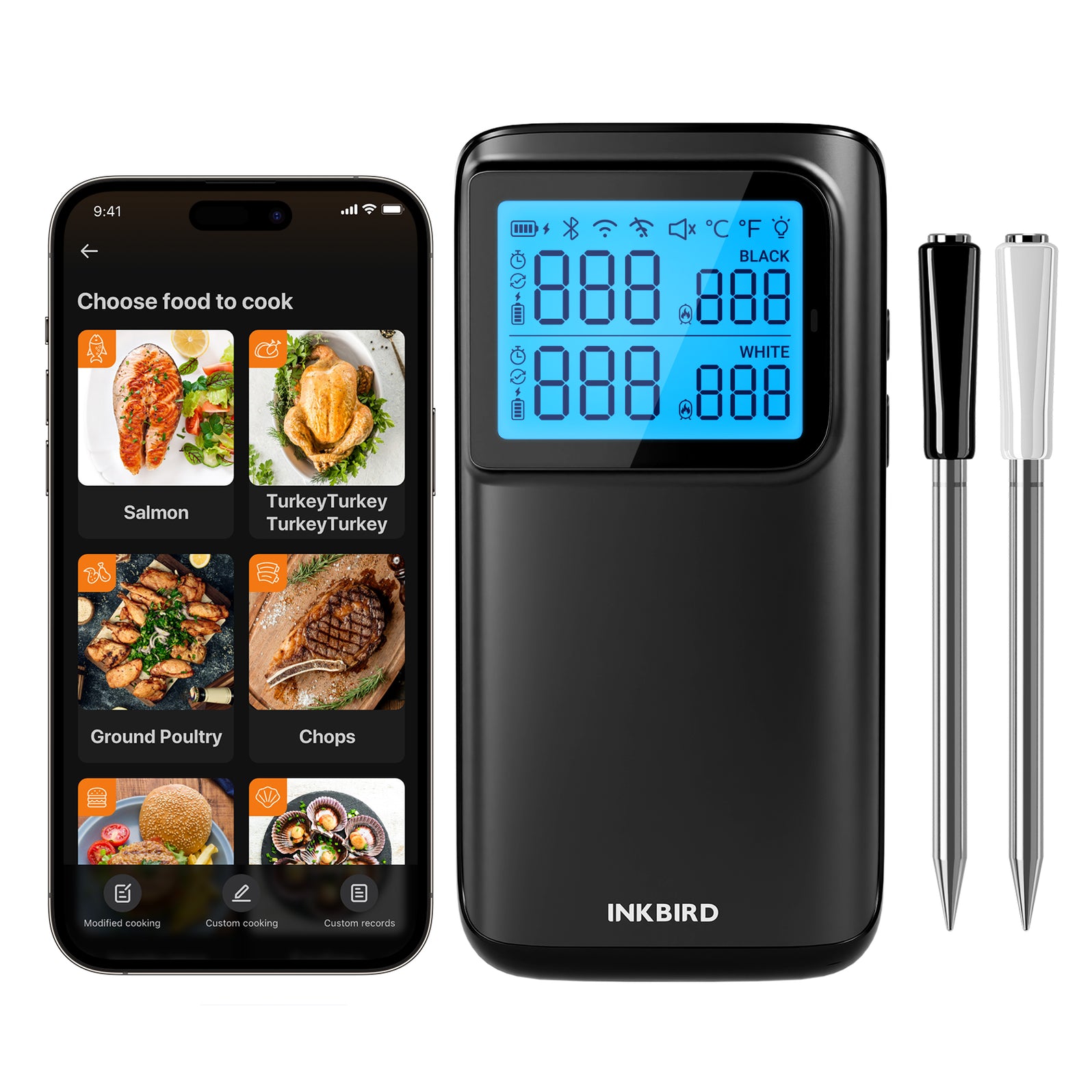 INKBIRD Wireless Wifi Bluetooth Multi-Sensor Meat Thermometer INT-12E ...