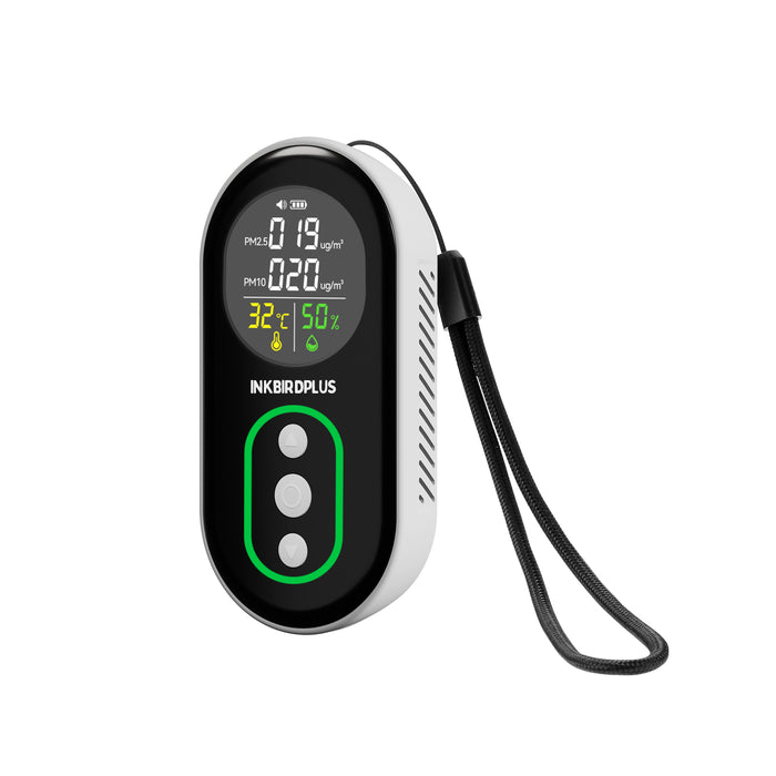INKBIRDPLUS Indoor Air Quality Monitor PM2.5 PM10 Temperature Humidity Detector with Sound and Light Dual Alert,