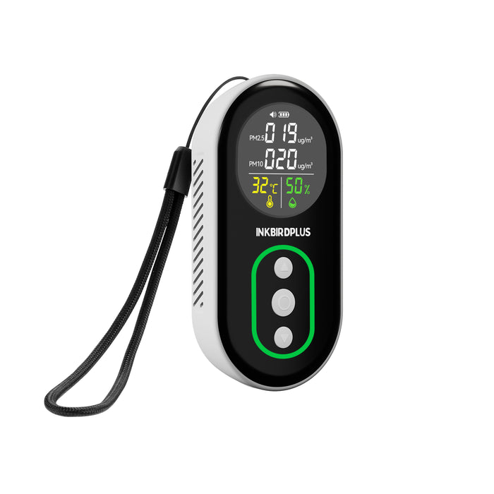 INKBIRDPLUS Indoor Air Quality Monitor PM2.5 PM10 Temperature Humidity Detector with Sound and Light Dual Alert,