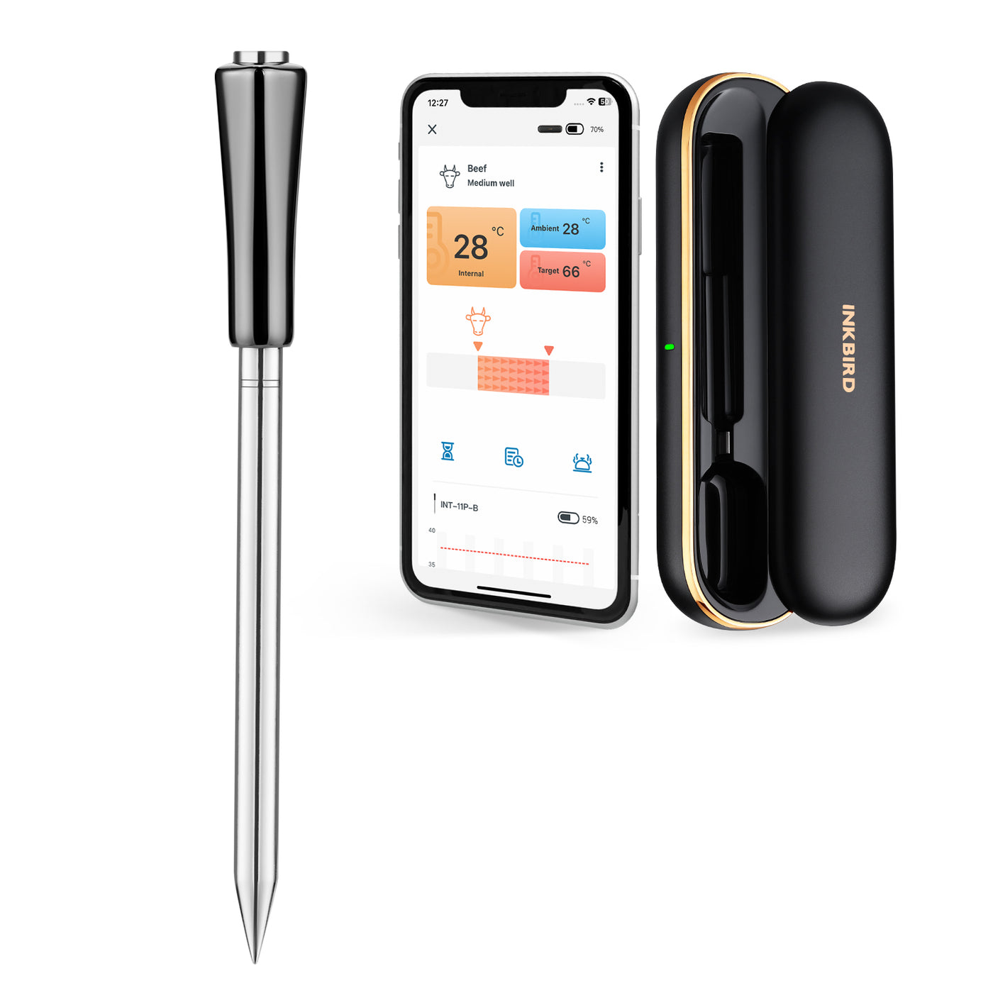 INKBIRD Bluetooth 2-in-1 Truly Wireless Meat Thermometer INT-11P-B ...