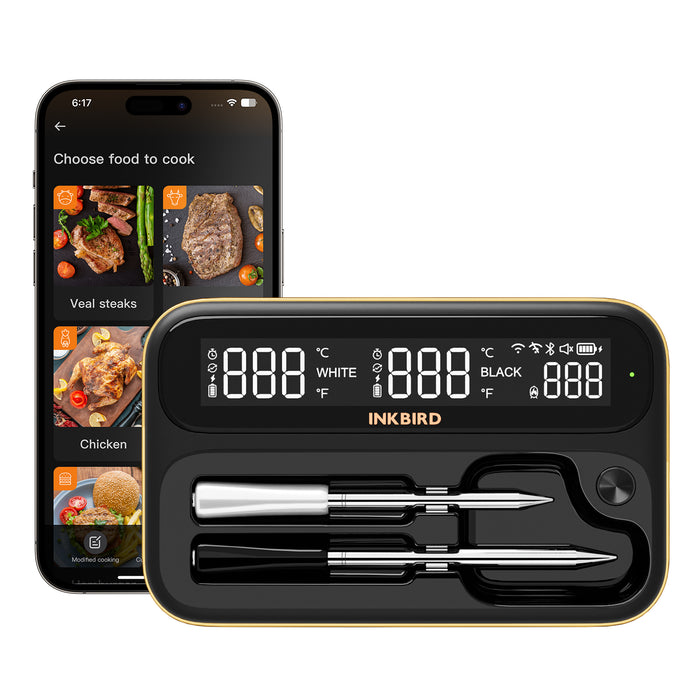 INKBIRD WiFi Bluetooth Wireless Meat Thermometer 2-Probe Set INT-12-BW