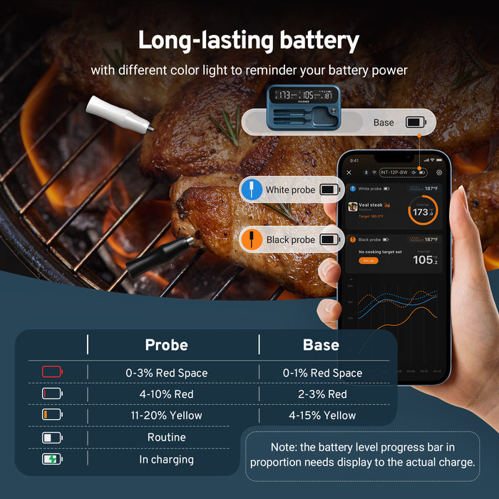 INKBIRD 5G WiFi Bluetooth Meat Thermometer INT-12P-BW 3.8mm Extra Thin Dual Probe