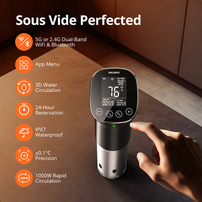 INKBIRD 5G/2.4G WiFi Bluetooth Smart Sous Vide Machine Slow Cooker ISV-301W IPX7 Waterproof