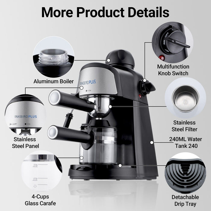 Coffee Maker Machine Expresso Milk Frother Thermostat Control 800W