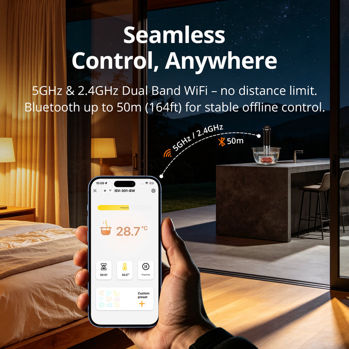 INKBIRD 5G/2.4G WiFi Bluetooth Smart Sous Vide Machine Slow Cooker ISV-301W IPX7 Waterproof