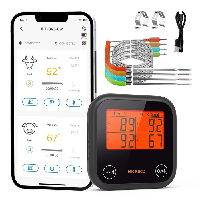 INKBIRD Bluetooth WiFi Meat Thermometer IDT-34E-BW