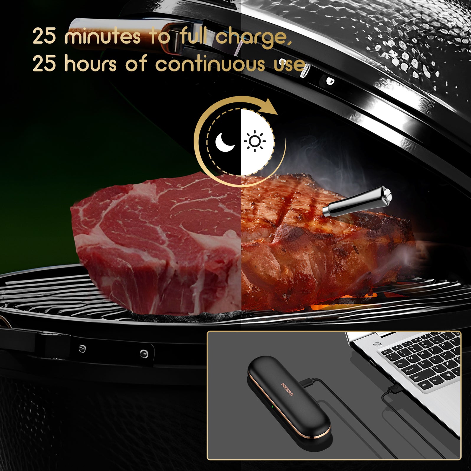 INKBIRD Bluetooth 2-in-1 Truly Wireless Meat Thermometer INT-11P-B ...