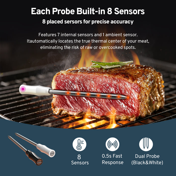 INKBIRD 5G WiFi Bluetooth Meat Thermometer INT-12P-BW 3.8mm Extra Thin Dual Probe