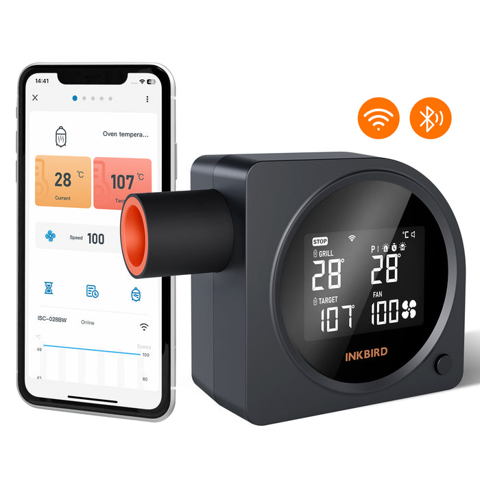 INKBIRD Automatic Smoker Fan ISC-028-BW Wi-Fi 5G  Bluetooth Grill Temperature Controller with 5 Probes