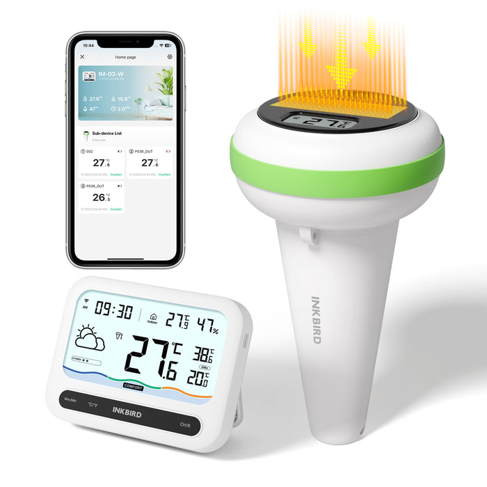INKBIRD WiFi Pool Thermometer Set IBS-P03R+IM-03-W Solar Powered