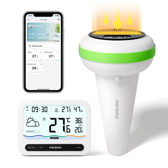 INKBIRD WiFi Pool Thermometer Set IBS-P03R+IM-03-W Solar Powered