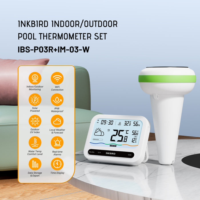 INKBIRD WiFi Pool Thermometer Set IBS-P03R+IM-03-W Solar Powered