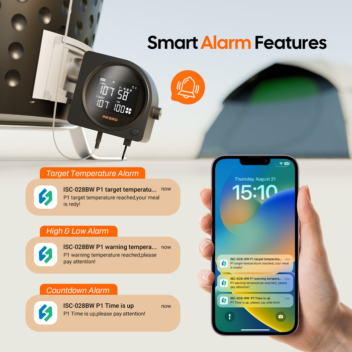 INKBIRD Automatic Smoker Fan ISC-028-BW Wi-Fi 5G  Bluetooth Grill Temperature Controller with 5 Probes